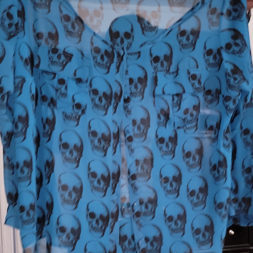 Torrid Blue Skull Print Sheer Top